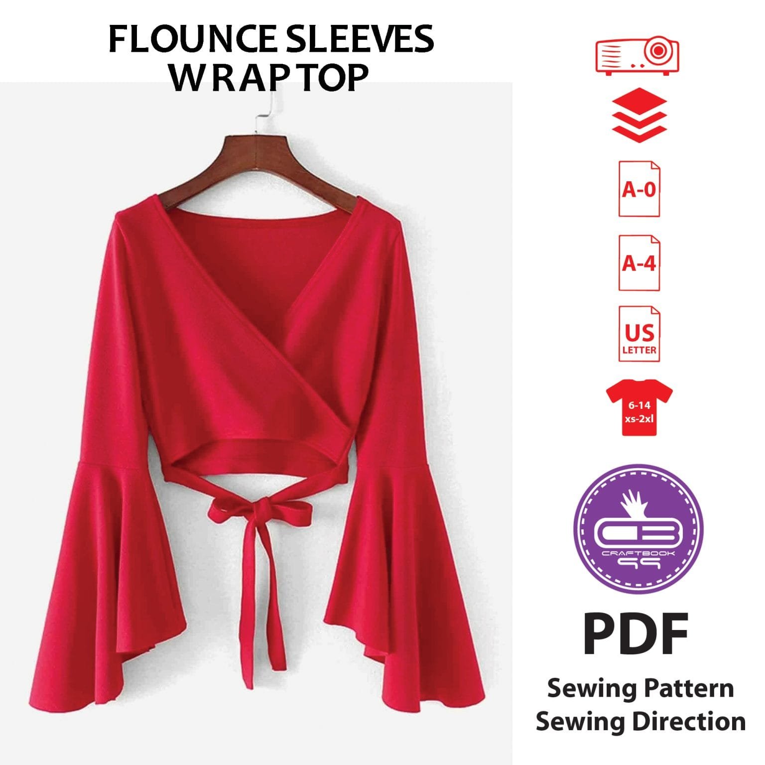 Flounce Sleeves Wrap Top PDF Sewing Pattern - Craftbook99