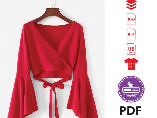 Flounce Sleeves Wrap Top PDF Sewing Pattern