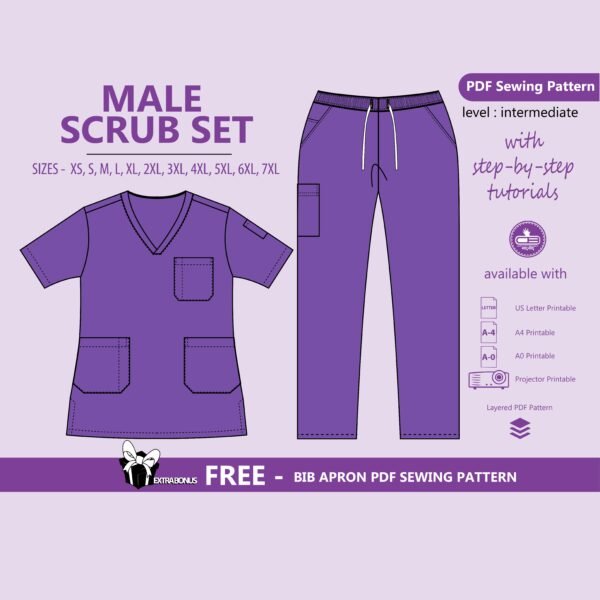 Male Scrub Set PDF Sewing Pattern