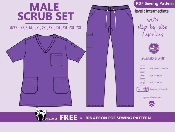 Male Scrub Set PDF Sewing Pattern