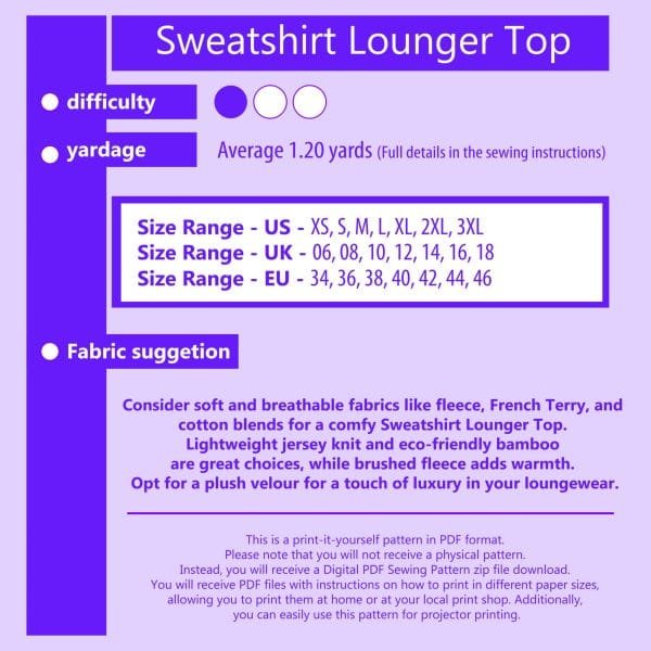 Sweatshirt Lounger Top PDF Sewing Pattern