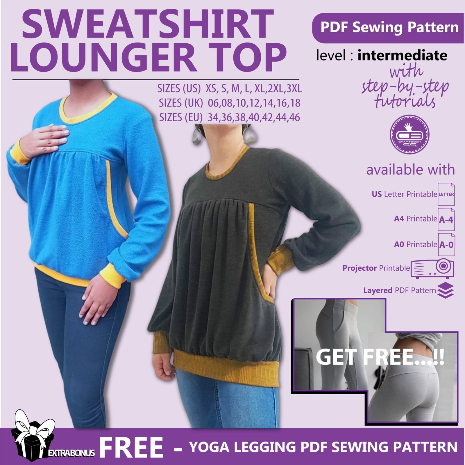 Sweatshirt Lounger Top PDF Sewing Pattern - Craftbook99